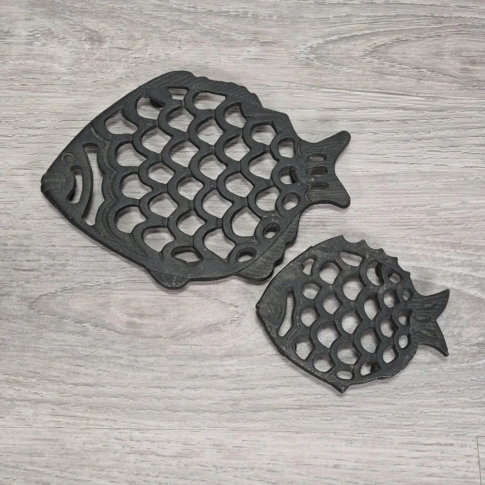 Cast Iron Black Trivets Fish Set Of 2 Taiwan Coastal Nautical Beach House